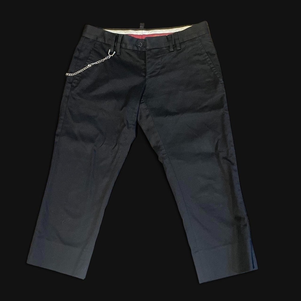 Rare one of a kind low rise Dsquared2 black trousers capris w/ monocle chain